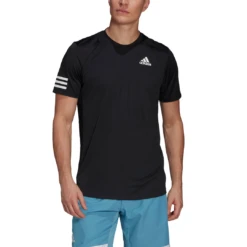 Adidas Men's 3 Stripes Club Top (Black) 9 Adidas Men's 3 Stripes Club Top (Black) -Head Store GL5403 APP on model front white