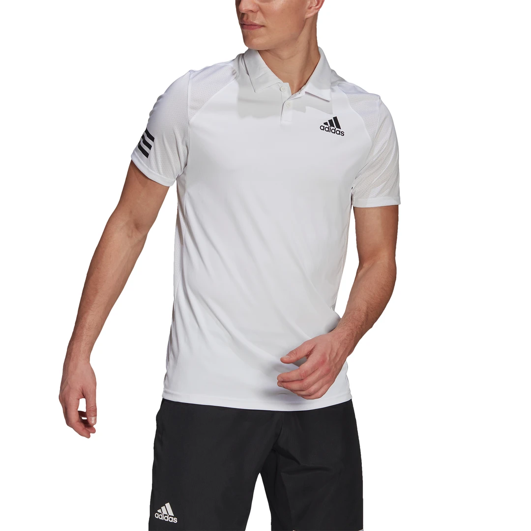 Adidas Men's Club 3 Stripes Polo (White/Black) 2 Adidas Men's Club 3 Stripes Polo (White/Black) - Image 2