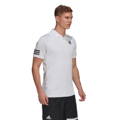 Adidas Men's Club 3 Stripes Polo (White/Black) 12 Adidas Men's Club 3 Stripes Polo (White/Black) -Head Store GL5416 APP on model walking white
