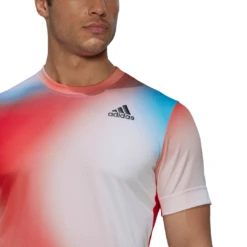 Adidas Men's Melbourne FreeLift Printed Top (White/Vivid Red/Black) -Head Store H67126 APP on model detail 1 white