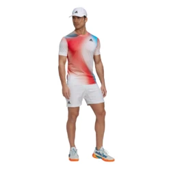 Adidas Men's Melbourne FreeLift Printed Top (White/Vivid Red/Black) -Head Store H67126 APP on model standard outfit white