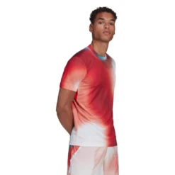 Adidas Men's Melbourne FreeLift Printed Top (White/Vivid Red/Black) -Head Store H67126 APP on model walking white