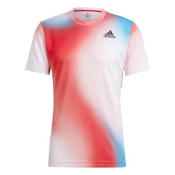 Adidas Men's Melbourne FreeLift Printed Top (White/Vivid Red/Black) -Head Store H67126 APP photo front white
