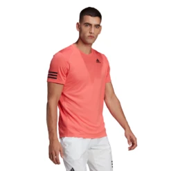 Adidas Men's 3 Stripes Club Top (Semi Turbo/Black) -Head Store HB9075 APP on model walking white