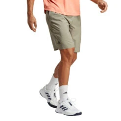 Adidas Men's 3 Stripe 7-inch Club Shorts (Khaki) -Head Store HT7167 6 APPAREL OnModel WalkingView transparent