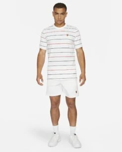 Nike Men's Striped Tennis Top (White) -Head Store nikecourt mens striped tennis t shirt DxR5D5 1a67d4c7 6989 4270 b727 27e470cc2911