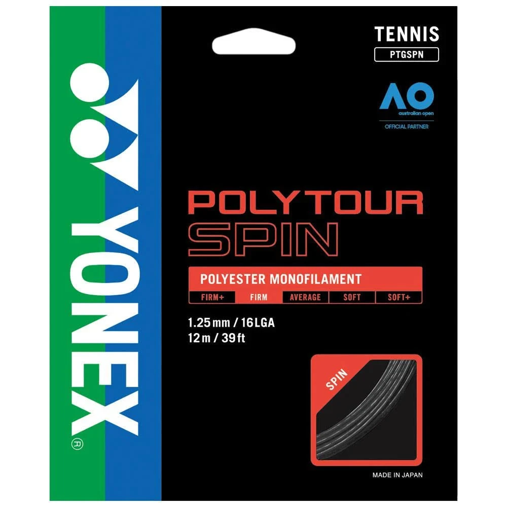 Yonex Poly Tour Spin 16L/1.25 Tennis String (Black) 1 Yonex Poly Tour Spin 16L/1.25 Tennis String (Black)